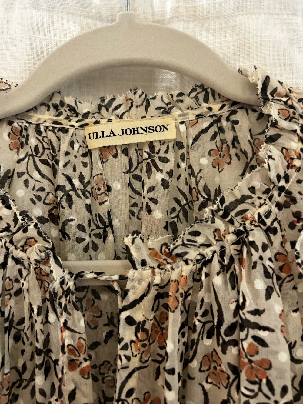 Ulla Johnson Cream Floral Ruffle-Sleeve Blouse - Picture 3 of 8